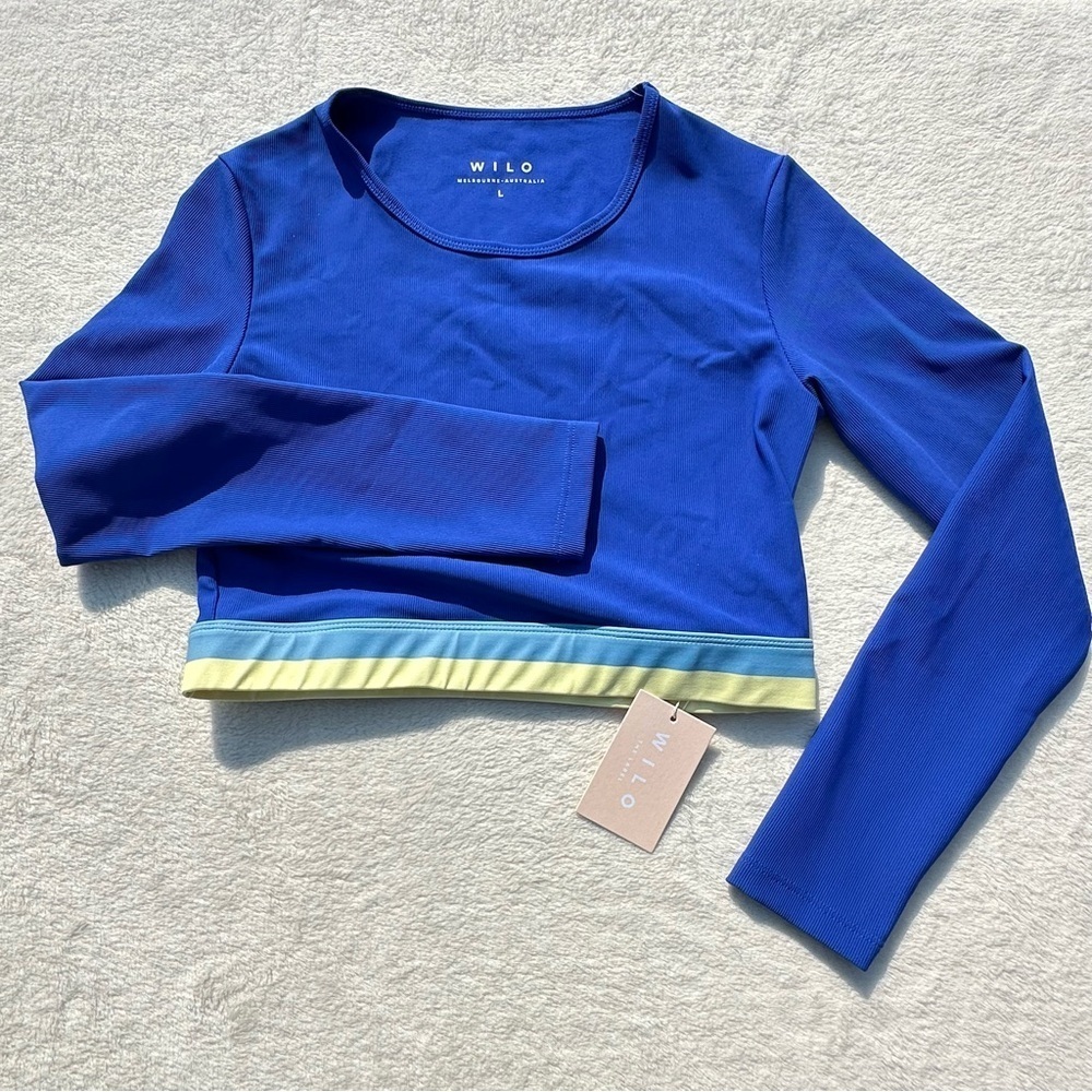 Cropped Long-Sleeve Athletic Top in Royal Blue - Picture 10 of 11
